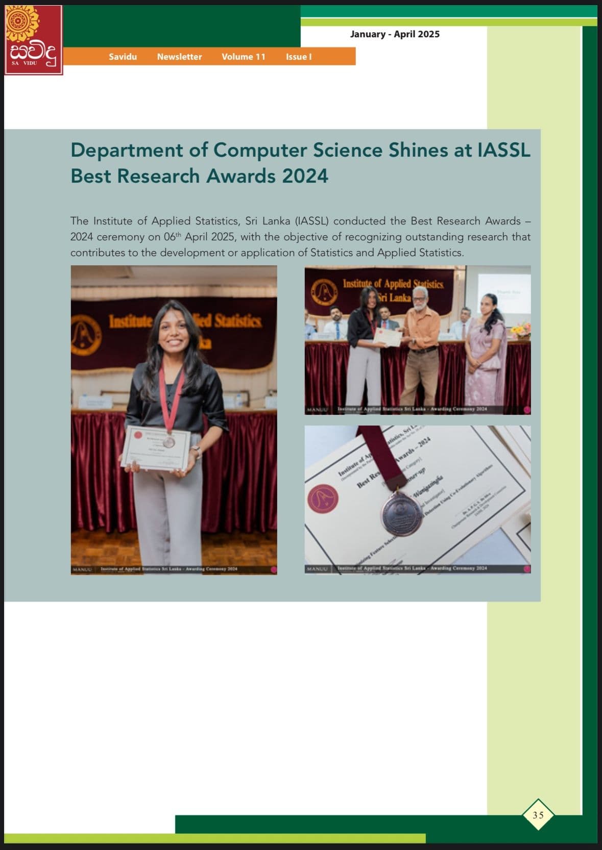Featured in Savidu Newsletter – IASSL Best Research Awards 2024